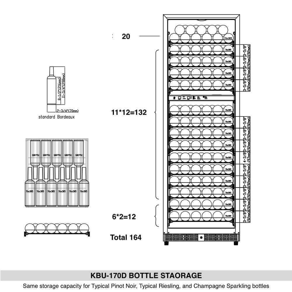 KingsBottle 164 Bottle Large Wine Refrigerator With Glass Door KingsBottle 164 Bottle Large Wine Refrigerator With Glass Door