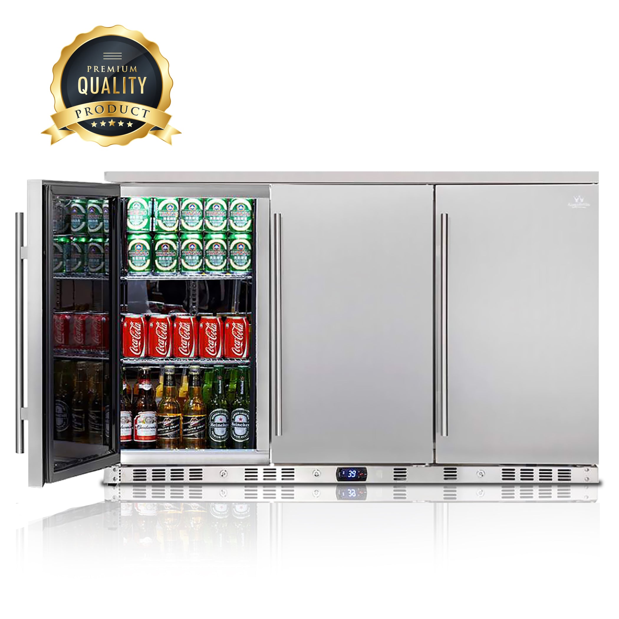 KingsBottle Large 53 Inch Solid 3-Door Outdoor Beverage Drinks Cooler KingsBottle Large 53 Inch Solid 3-Door Outdoor Beverage Drinks Cooler