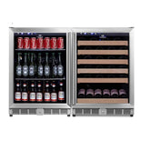 KingsBottle 48 Inch Glass Door Side By Side Wine And Beverage Cooler Combo KingsBottle 48 Inch Glass Door Side By Side Wine And Beverage Cooler Combo