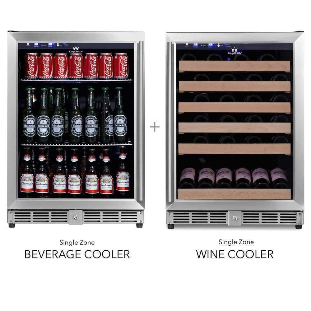 KingsBottle 48 Inch Glass Door Side By Side Wine And Beverage Cooler Combo KingsBottle 48 Inch Glass Door Side By Side Wine And Beverage Cooler Combo