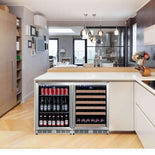 KingsBottle 48 Inch Glass Door Side By Side Wine And Beverage Cooler Combo KingsBottle 48 Inch Glass Door Side By Side Wine And Beverage Cooler Combo