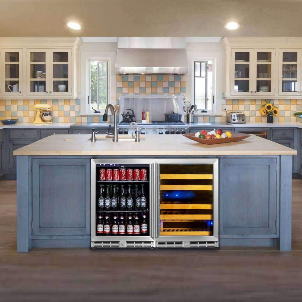 KingsBottle 48 Inch Glass Door Wine And Beverage Fridge Center Built-In or Freestanding KingsBottle 48 Inch Glass Door Wine And Beverage Fridge Center Built-In or Freestanding