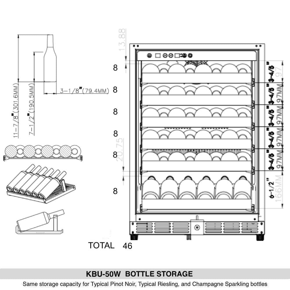 KingsBottle 46 Bottle 24 Inch Under Counter Wine Fridge Built-In or Freestanding KingsBottle 46 Bottle 24 Inch Under Counter Wine Fridge Built-In or Freestanding